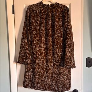 J. Crew Factory Black Dress with Tan Dot Print